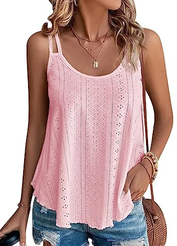 DUOEASE Camisetas de Tirantes Mujer Cuello Crew Moda Camiseta Sin Mangas Elegant Verano Tshirt Rosa-XL