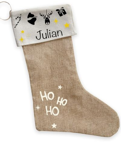 Nikolausstrumpf | Weihnachtsstrumpf | Personalisiert mit Name Motiv: Weihnachtsgirlande -| Jute Nikolaussocke einfach Befüllen und Aufhängen Beutel mit Namen zum Nikolaus
