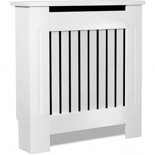 Blisswood Radiator Cover White – Small Radiator Cover Grill Shelf Cabinet, MDF Wooden Slatted Decorative Heater Cover for Living Room, Bedroom, Hallway, Office (19D x 78W x 83.2H cm)