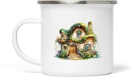 Dropful Kinder Abenteuer Becher Weiße Emaille Waldhaus - 354 ml, Perfekt für heiße und kalte Getränke, Robust und Spaß