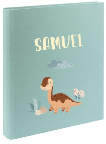 minimutz Zeugnismappe Kinder mit Name personalisiert - Dokumentenmappe Dinosaurier für Mädchen Jungen - Zeugnisordner Leinen zum Einsortieren (mint)