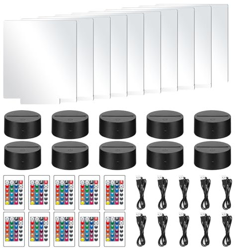 Viitech 10 Juegos de Base de Lámpara de Luz LED Nocturna 3D, Interruptor Táctil Base de Luz LED con 7 Cambios de Color y 2 Modos de Luz, Luz Nocturna de Ilusión 3D con Control Remoto