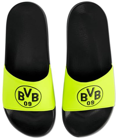 Borussia Dortmund Unisex – Erwachsene BVB Badeschlappen Neon, Schwarz, 35/36 EU