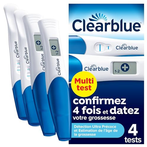 Clearblue Tests De Grossesse, Contient 2 Tests De Grossesse Visuels Détection Ultra Précoce & 2 Tests De Grossesse Digital Avec Estimation De l’Âge, Fiable à Plus De 99%, L'Emballage peut varier