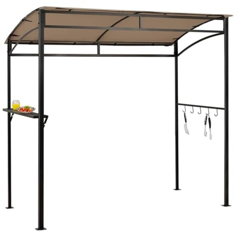 RELAX4LIFE Grillpavillon Wetterfest, Grillüberdachung mit Seitenregal & Haken, BBQ Grill Pavillon Metallrahmen, Outdoor Grillunterstand, Gartenpavillon Grillzelt 216 x 108 x 211 cm