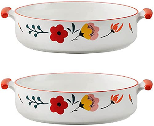 HEYDGBBZ Ceramic Ramen Bowl Soup Bowl 2 Pcs French Onion Soup Bowl, 1000ml Retro Ceramic Soup Bowl with Handle Suitable for Barbecue Salad Oat Stew Pasta Bowl Salad Bowls Kitchenware