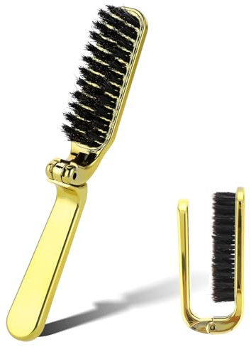 Mini spazzola per capelli con setole di cinghiale, piccola spazzola pieghevole da viaggio, antistatica per donne