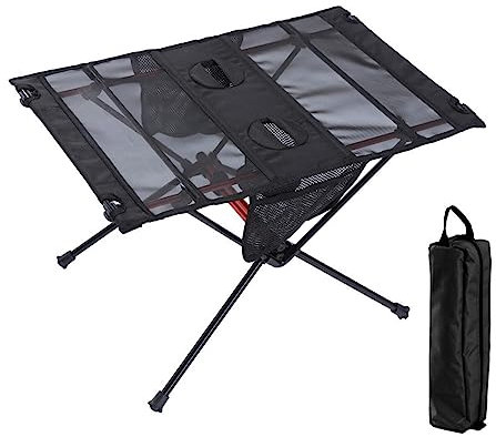 zuousxbs Zusammenklappbarer Picknick-Rolltisch, tragbarer Faltbarer Angeltisch für den Außenbereich, klappbarer Campingtisch aus Aluminium mit Getränkehalter