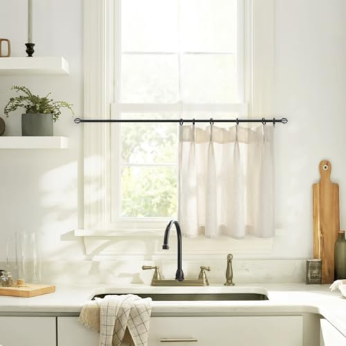 Basement Window Curtains 15 or 16 Inches Long,Sheer Adjustable Height Pinch Pleated Linen Bathroom Kitchen Window Treatments