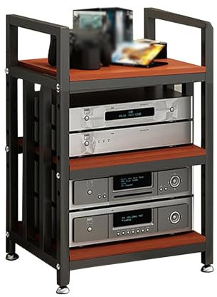 ZGNMK Mobile stereo hifi Armadietto moderno mobili per hi fi supporto giradischi rack audio HiFi Shelf AV Shelf mobile stereo porta lettore cd hifi mobile giradischi(Black red brown,50x40x70cm)