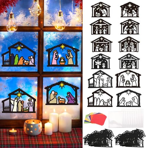 TGFIX 12 Stück Weihnachtskrippe Bastelset Kinder Weihnachten Krippe Basteln aus Papier Weihnachten Jesus Bastelhandwerk DIY Weihnachtsdeko Kreativset für Junge Mädchen Weihnachten Geschenk