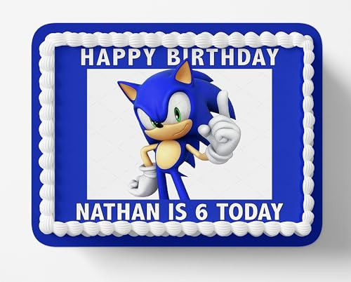 Blue Hedgehog Movie Edible Icing Personalised Cake Topper - Round/Square/Rectangle/Costco Cake & Matching Cupcake Toppers (2. Costco/Rectangle/Square)