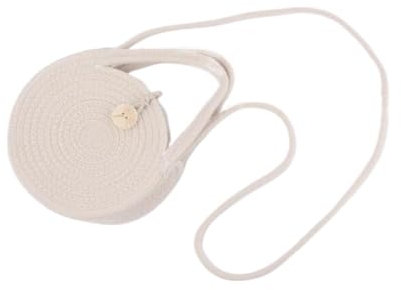 HESHUYAN Strohtasche Stroh Schulter Strand Tasche Frauen Mode Baumwolle Strap Handtasche Handgemachte Runde Crossbody Gepäck Tasche Weiß/Braun Runde Strohtasche(White)