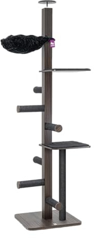 Petrebels Kratzbaum Aquarius 265 (höhenverstellbar 243 bis 265 cm), Holz Kratzbaum Deckenhoch mit Deckenspanner, Farbe Braun Schwarz