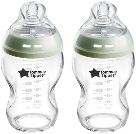 Biberons Tommee Tippee, Biberon en verre Anti-colique Natural Start, 250ml, tétine imitant la forme du sein pour prise en bouche naturelle, lot de 2