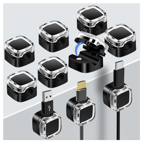 MIN CI 10 Stück Kabelhalter Magnetisch, Kabel Organizer Schwarz Cable Holder Kabelmanagement Schreibtisch Kabelclips für Netzkabel, Nachttisch, Ladekabeln, USB, Audiokabel