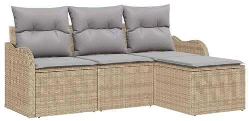 vidaXL 4-delat trädgårdsoffaset med kuddar beige poly rattan