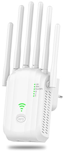 Repeteur WiFi, 2025 Nouveau Répéteur WiFi Puissant, Amplificateur WiFi Exterieur 6 Antennes, 2 Ports LAN, Compatible avec Toutes Les Box Internet Ethernet Port