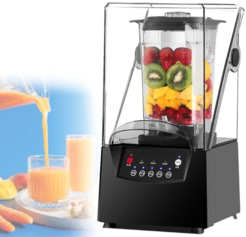 2200W Quiet Commercial Blender with Soundproof Hood, Large 2L Capacity, Six Blades, Ice Crusher, Smoothie Maker, Silent Food Processor for Home, Restaurant, Coffee