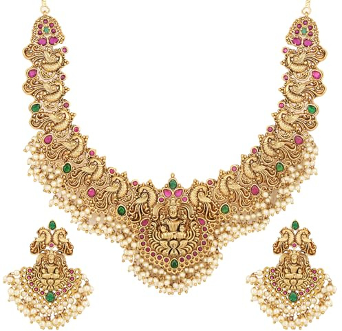 Trapat Handcrafted Pearl Choker Necklace Set - Traditional Indian Jewelry for Women - 22k Gold Plated Bridal Choker with Earrings