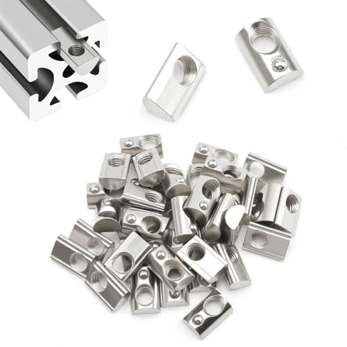LINTRA 50 Pièces Écrous M10 Rainure 10 en T avec Bille de Centrage, 45-Série M10 Écrou en T Ressort, Acier au Carbone Écrou Profilé Aluminium, pour 3D CNC à Profil en C en Aluminium, Norme Européenne