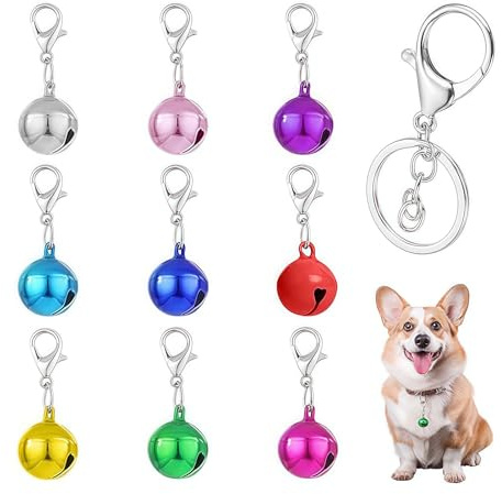 Auroriel 9 Pezzi Campanelli per Collari per Gatti e Cani Campanellini per Piccoli Cani Cuccioli Campanelli per Collari con 1 Portachiavi Incluso