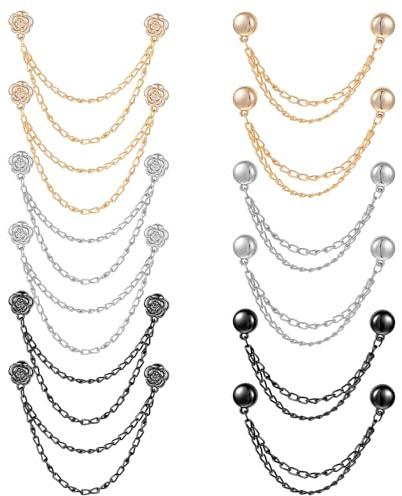 YBEATY 12 Pcs Magnetic Button Shirt Clips Magnetic Clothing Clips with Chain for Fixing T Shirt Shortening Cuff Hem of Hijabs Hats Scarfs Clothes Long Pants Legs Sleeves Collar