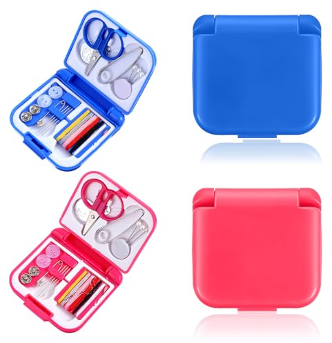 2 Pack Mini Travel Sewing Kit, Portable Small Sewing Kit, Emergency Sewing-Box with Needles Threads Buttons Scissors, Sewing-Supplies and Accessories for Home,Travel and Emergency (Red and Blue)