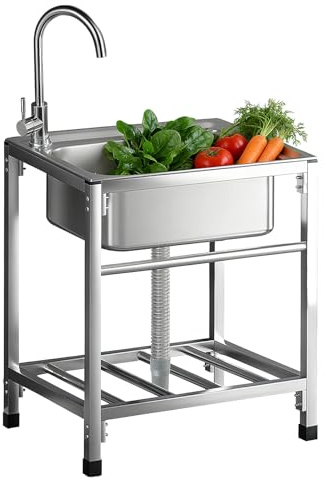 Lavabo Indipendente in Acciaio Inox, Lavandino Per Garage Lavandino Commerciale con Rubinetto Lavelli Autoportante Lavello Esterno Lavabo Cucina Lavamani Professionale 38X32cm