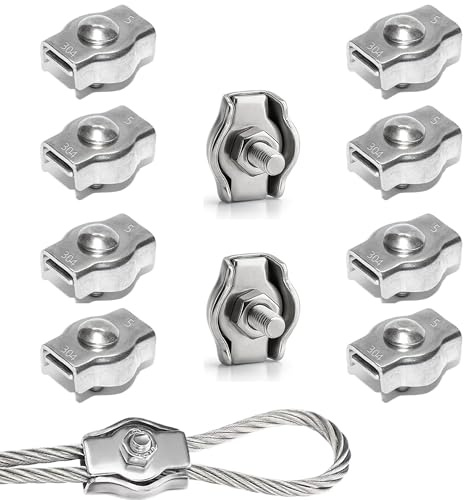 Rshuhx M5 Cable Acero Abrazaderas de Cable Wire Rope Clips Abrazadera de Cuerda de Alambre Acero Inoxidable 304 Adecuado para Tendederos, Toldos y Jardines 10pcs