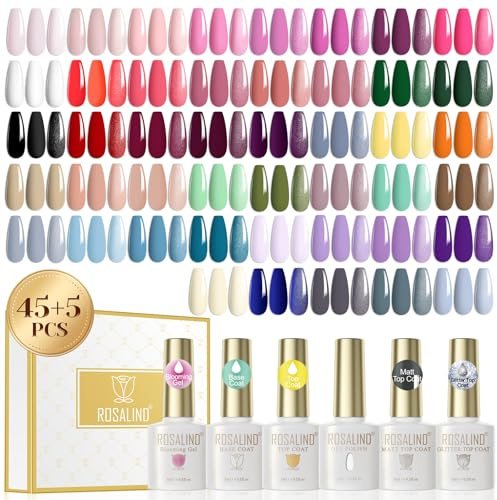 ROSALIND Esmaltes Semipermanentes Para Uñas 50 Piezas Rosa Verde Morado | Pintauñas Semipermanentes Azul Gris, Soak Off UV LED Esmaltes Semipermanente Nail Art Manicure Regalo