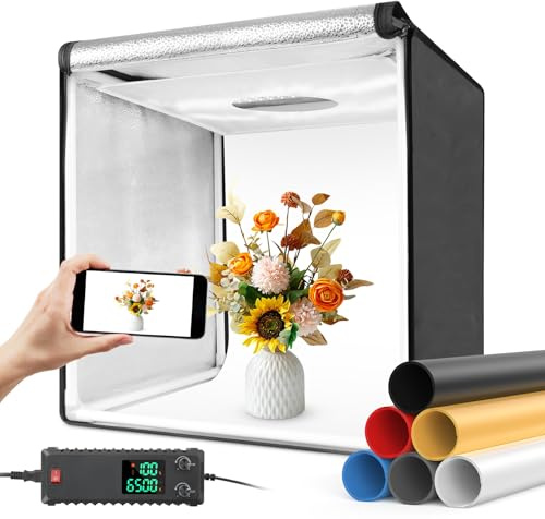 Bi-Color LED Photo Light Box 24x24 inch, Dimmable LEDs Product Photography Lighting Tent with High CRI>98, 6 Colors Backdrops for Sneakers/Products/Electronics/Clothes
