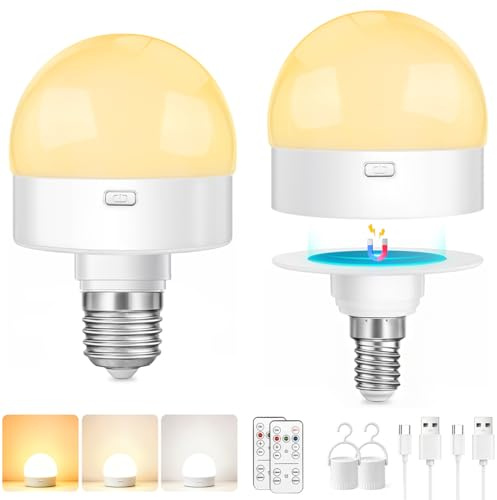 Morotty Bombillas Led Regulables E14 & E27,2 piezas | Base Magnética Desmontable,Mando a Distancia y temporizador Para Lámparas de Mesa Sin Cableado,Mesitas De Noche,Campada