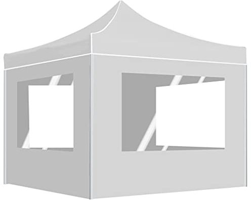 Tente de réception professionnelle pliable avec parois latérales en aluminium 3 x 3 m en blanc – Chapiteau élégant avec protection UV pour événements en plein air et fêtes dans le jardin