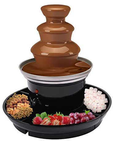 DAHAD Schokobrunnen, 3 Etagen Schokoladenbrunnen, 40W Edelstahl Schokofondue, 0.45kg/1lb Kapazität, Elektrisch Schokolade Brunnen für Familie Party Geburtstag Hochzeitd, Schwarz