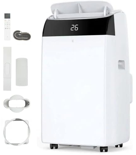 10,000 BTU Portable Air Conditioner 4-in-1 Mobile AC Unit with Cooling, Dehumidifier, 3 Fan Speeds, Sleep & Quiet≤52dB, 24H, Energy Efficient, Remote & Window Kit, for Home & Office Up to 500sq.ft