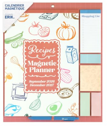 Grupo Erik | Calendrier Frigo 2026 2027 Aimanté avec Recettes | De Septembre 2026 à Décembre 2027 | Calendrier 2026 2027 Frigo, Organisateur Cuisine, Calendrier Magnétique Frigo