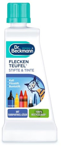 Dr. Beckmann Fleckenteufel Stifte & Tinte | Spezialfleckentferner gegen Kugelschreiber-Flecken, Tinten-Flecken u.v.m. | 50 ml