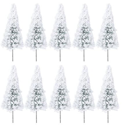 LUOEM Cedar Model Trees Set of 10 10Cm Snow Covered Miniature Trees for Model Railway Landscape Craft Decoration