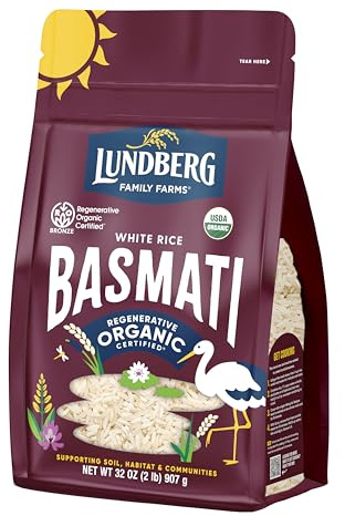 Lundberg Family Farms - Organic California White Basmati Rice, Pleasant Aroma, Fluffy Texture, Won't Clump When Cooked, Gluten-Free, Non-GMO, USDA Certified Organic, Vegan, Kosher (32 oz, 1-Pack)