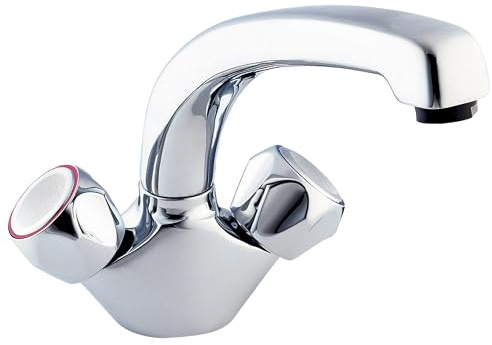 Deva Profile DCM104 Mono Kitchen Sink Mixer Tap with Chrome Finish Swivel Spout - Deck Mount Dual Flow Round Hot & Cold Silver Handles - for Dual and Single Basin - 12 Year Warranty