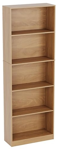 Vida Designs Cambridge 5 Tier Extra Large Bookcase, Oak Wooden Shelving Display Storage Unit Office Living Room Furniture