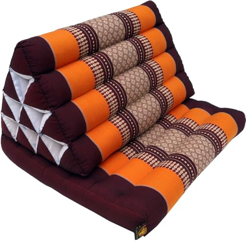 GURU SHOP Thaikissen, Dreieckskissen, Kapok, Tagesbett, braun/orange | Traditionelles Design, Kapokfüllung, einladend zum Entspannen, klappbar, ideal für Meditation und Relaxen.