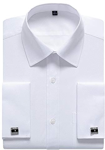 siliteelon Mens White Double Cuff Shirt, Cufflinks Shirt for Men Dress Formal Shirts,French Cuff Men's Long Sleeve Work Wedding Evening