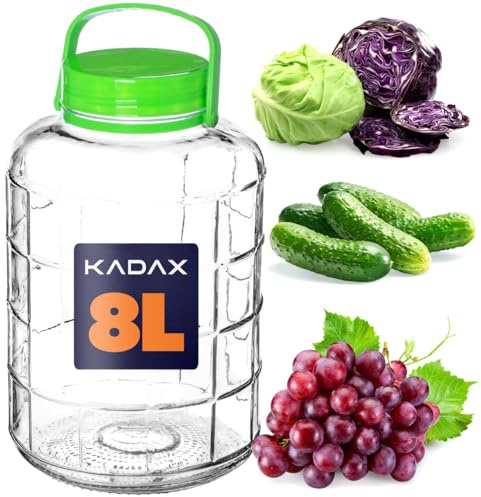 KADAX Grand Bocal de Fermentation en Verre, Récipient de Conservation avec Couvercle Hermétique, Idéal pour la Préparation de Cornichons et Choucroute (8 L)