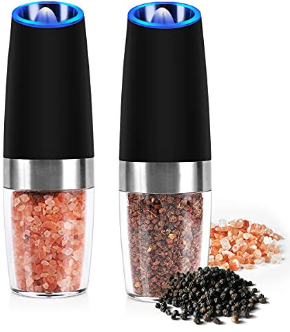 Molinillo eléctrico de sal y Pimienta: - Molinillo de pimienta eléctrico, Salero automático Gravity, Molinillo de sal de acero inoxidable Juego de 2 (Negro)