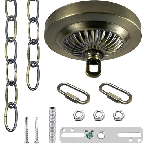 ECUDIS Light Fixture Canopy Kit, 5 Inches Diameter and 6 Feet Pendant Light Chain Includes Mounting Hardware for Chandelier or Swag Light Fixtures, Max Fixture Load of 50 Pounds (Antique Brass)
