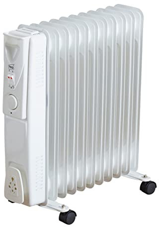 Neo 2500W 11 Fin Electric Oil Filled Radiator Portable Heater With 3 Heat Settings Thermostat (White)