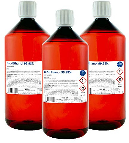 Kamin-Ethanol 99,98% Alkohol-Gehalt, reinst, wasserfrei I 3 x 1000 ml