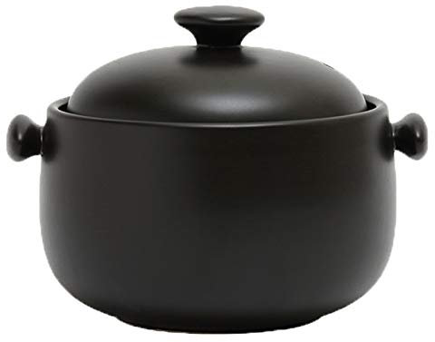 Marmite Casserole en céramique avec double couvercle rond Pot de soupe à soupe de la chaleur en terre cuissonaille Ajouter un matériau de feldspath au lithium perméable 1.8L Faitout ( Color : Black )